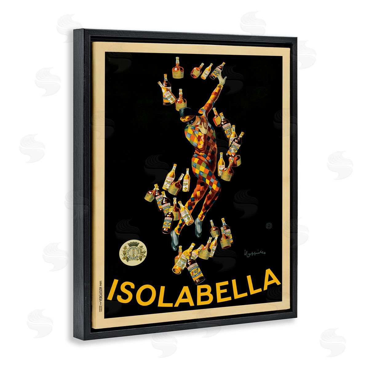 Isolabella Vintage Poster Drink Black Floating Frame Canvas Wall Art, Home Decor by Marcello Dudovich