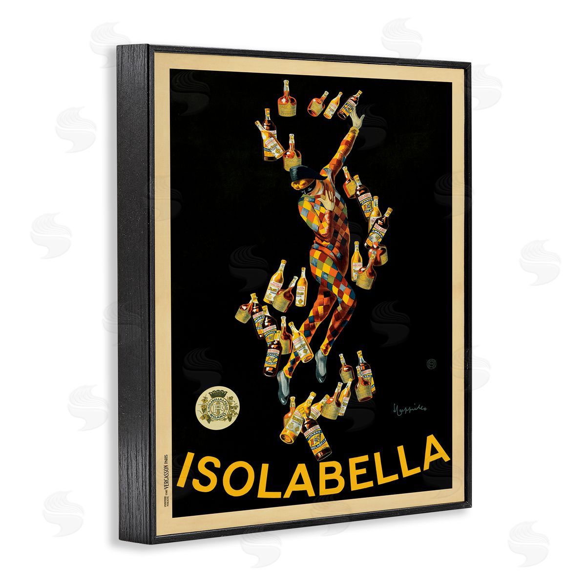Isolabella Vintage Poster Drink Black Frame Print Wall Art, Home Decor by Marcello Dudovich