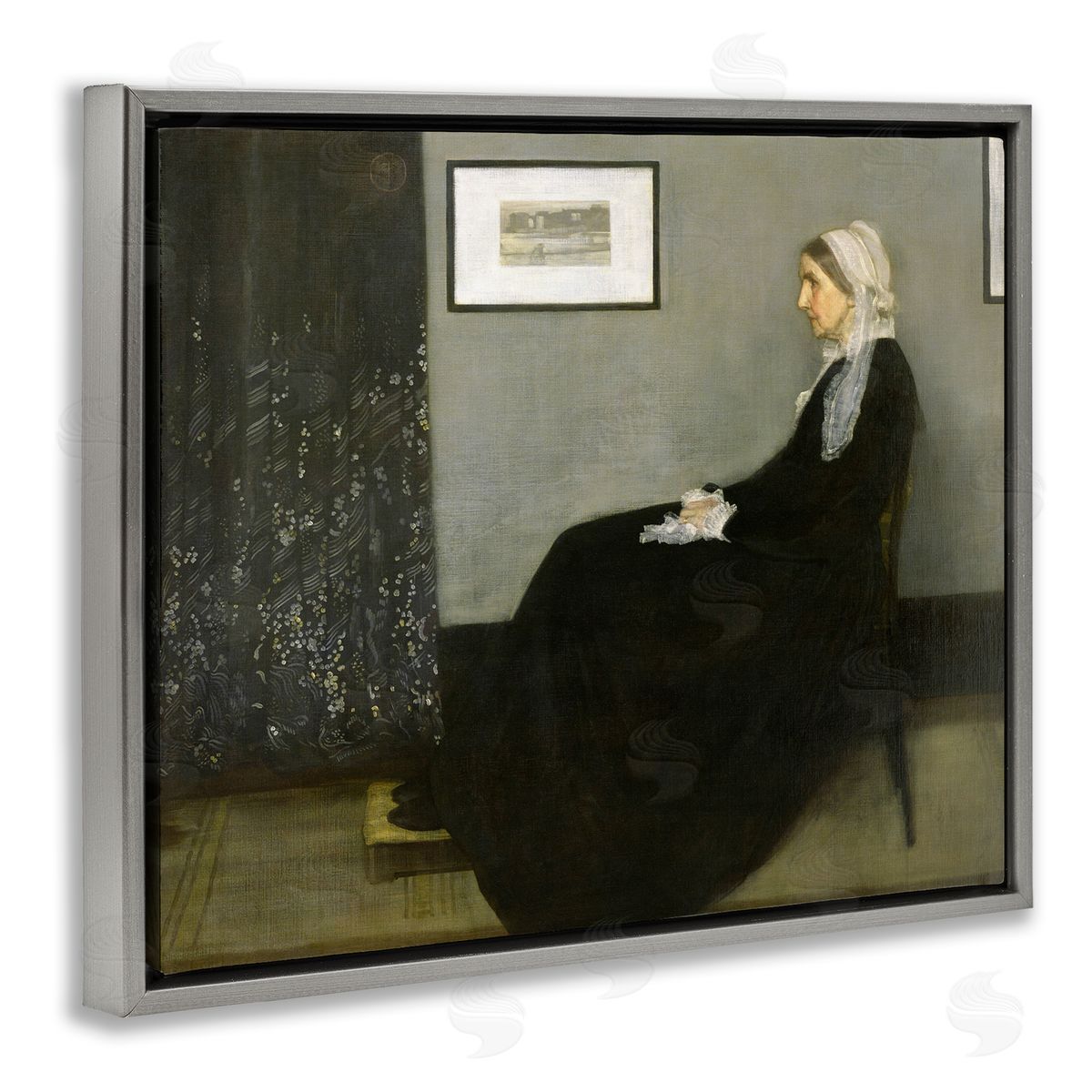 Whistler's Mother 1871 Classical Painting Grey Floating Frame Canvas Wall Art, Home Decor by James Abbott McNeill Whistler