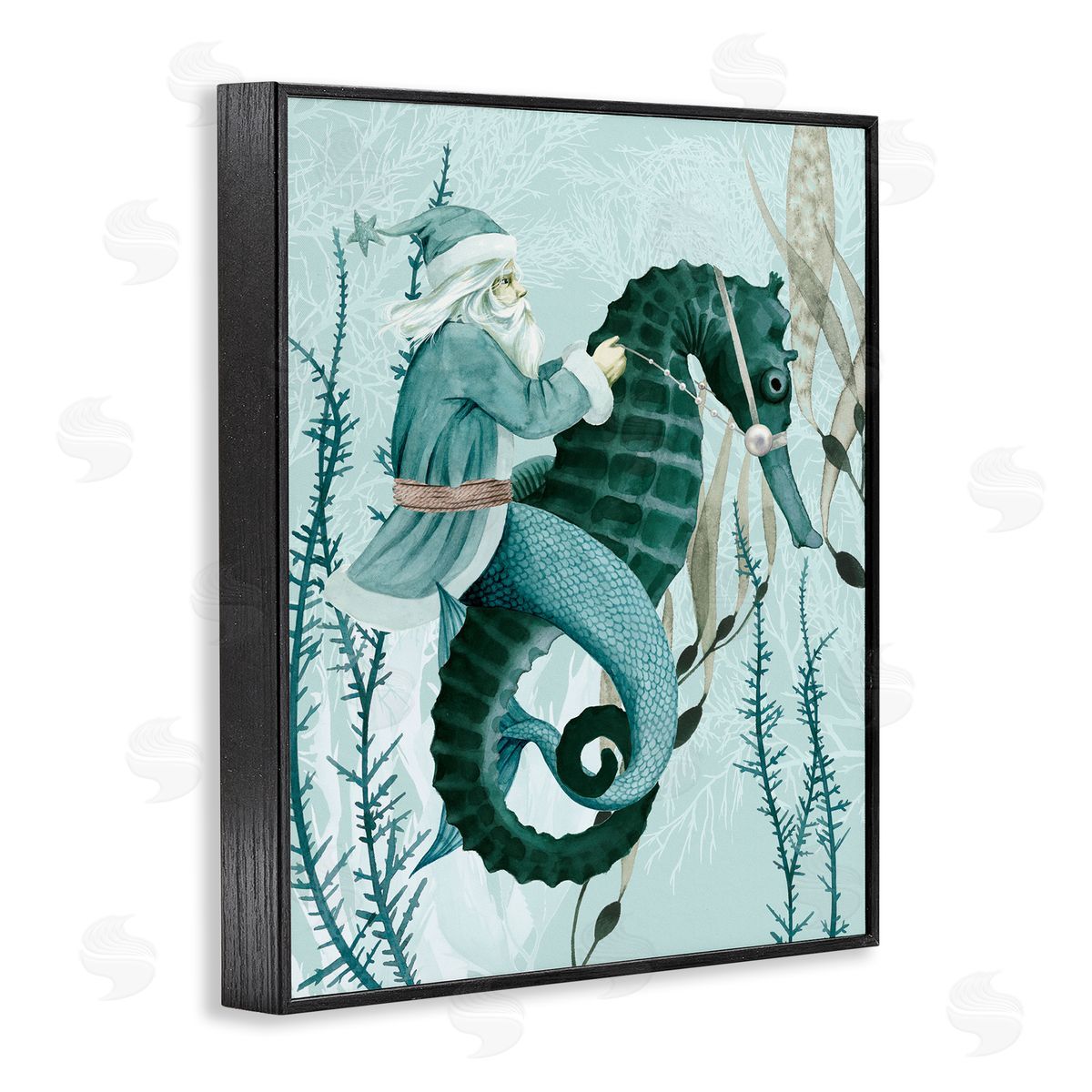Sea Santa Ocean Christmas Holiday Black Frame Print Wall Art, Home Decor by Grace Popp