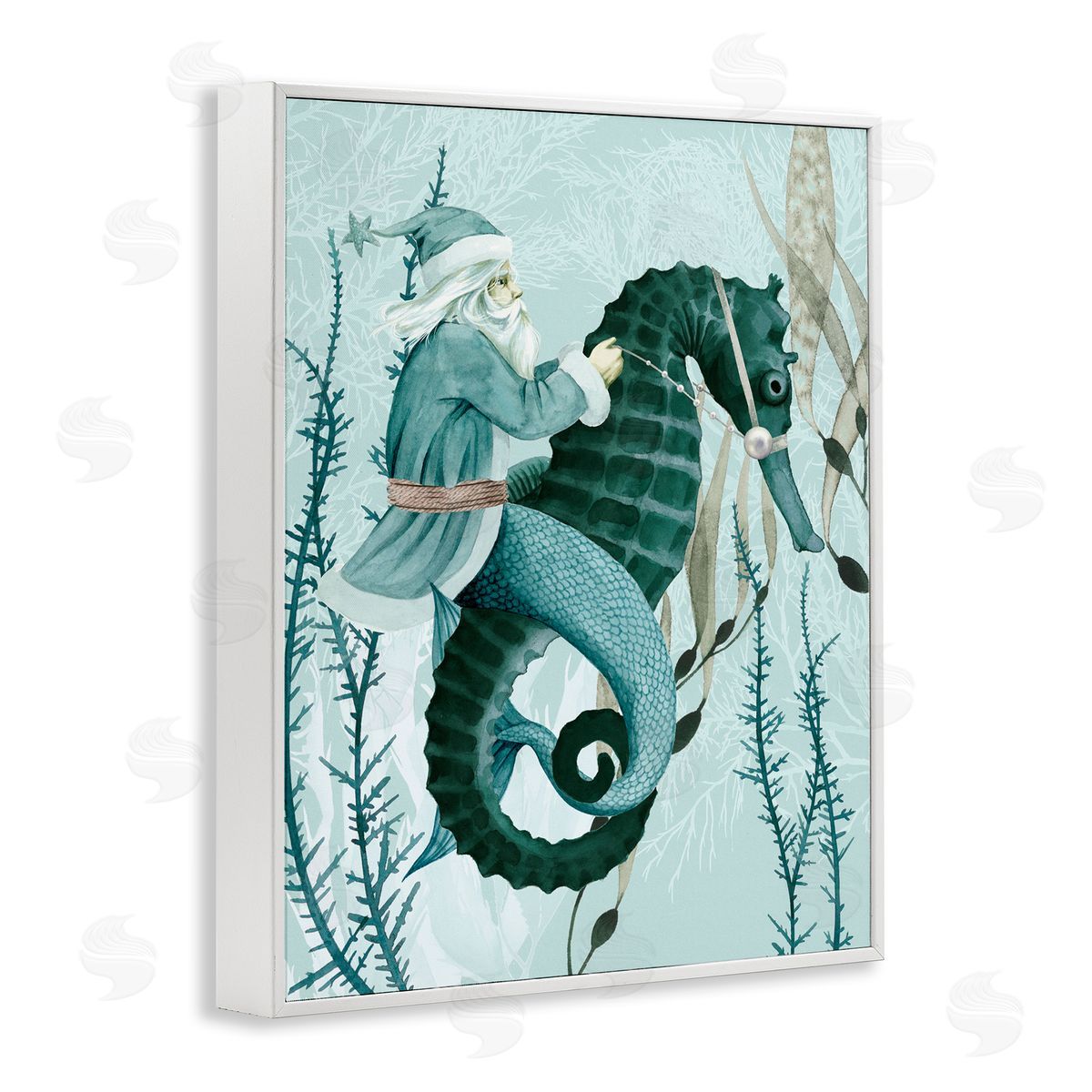 Sea Santa Ocean Christmas Holiday White Frame Print Wall Art, Home Decor by Grace Popp