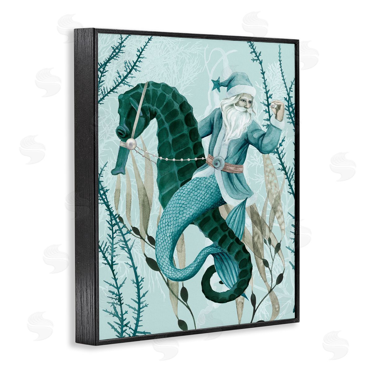 Sea Santa Ocean Holiday Christmas Black Frame Print Wall Art, Home Decor by Grace Popp