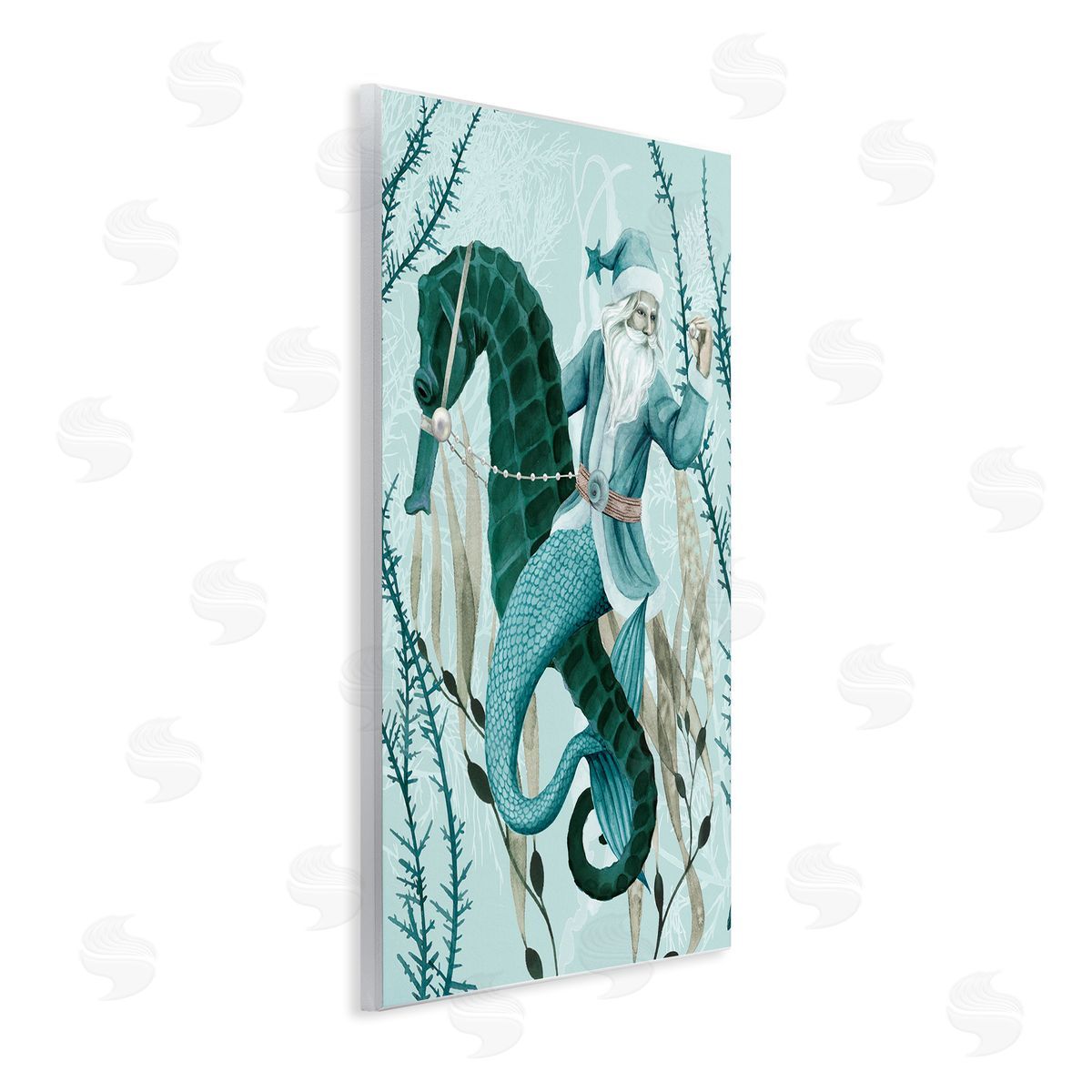 Sea Santa Ocean Holiday Christmas Wood Plaque Wall Art, Home Decor by Grace Popp