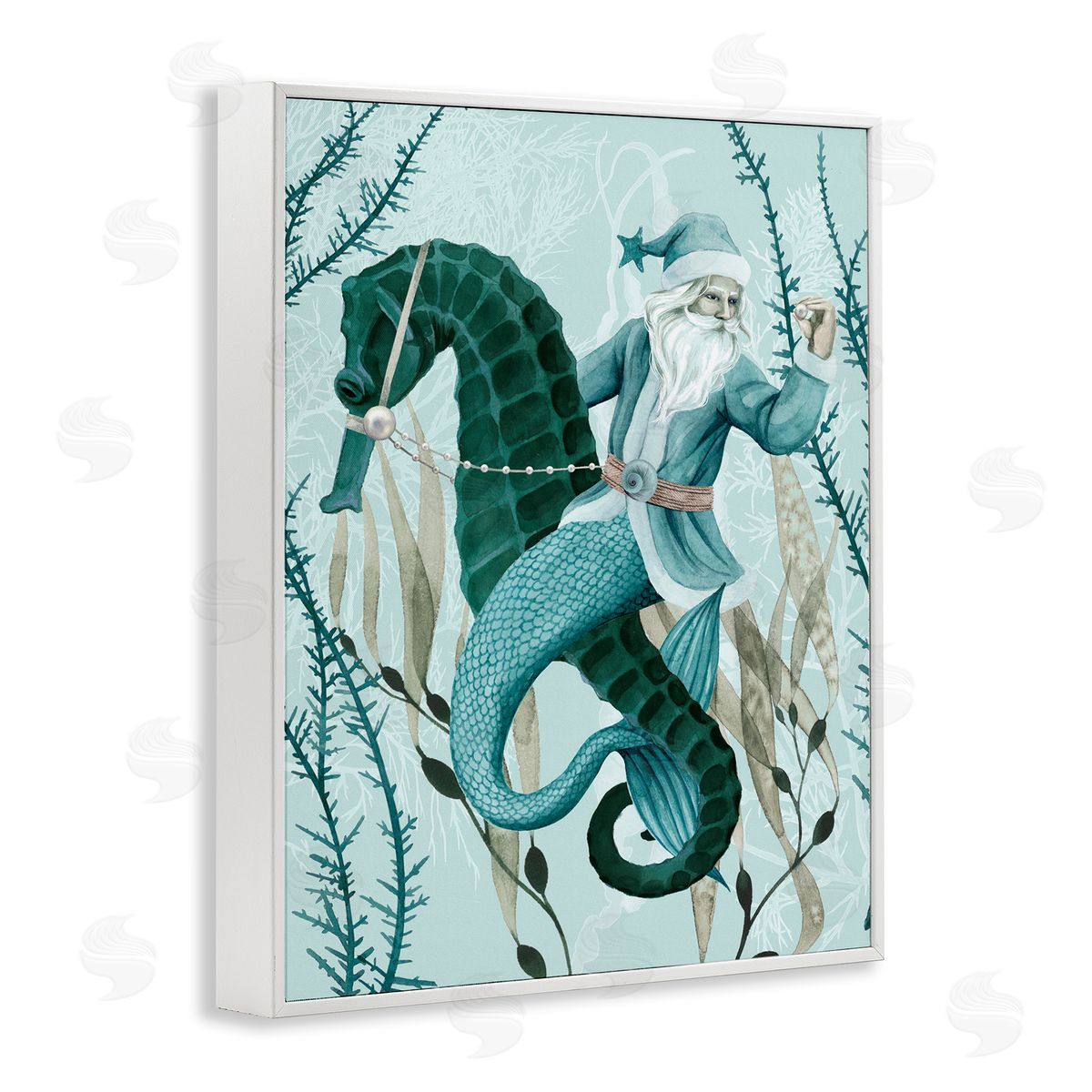 Sea Santa Ocean Holiday Christmas White Frame Print Wall Art, Home Decor by Grace Popp