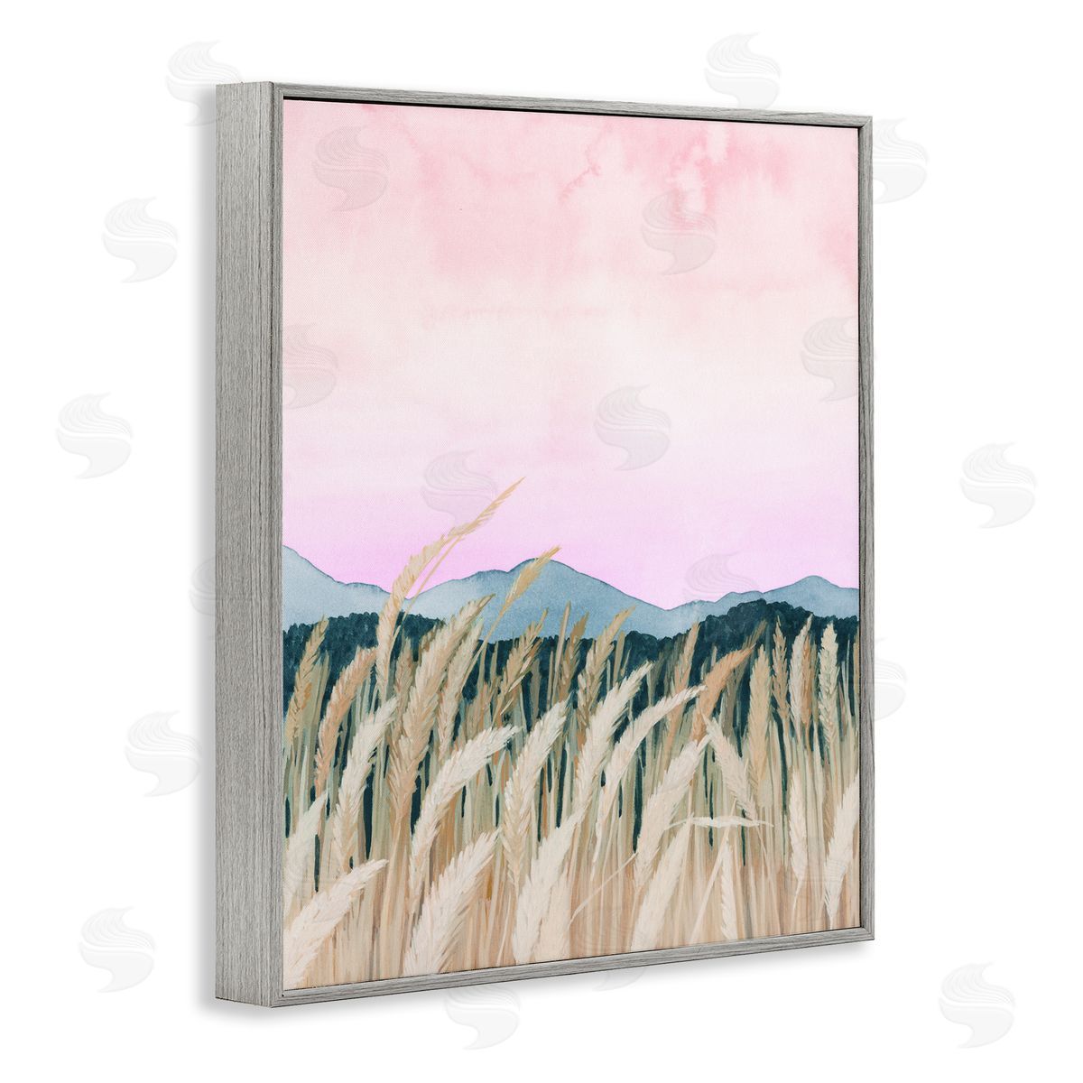 Wheat Field Dawn Painting Grey Frame Print Wall Art, Home Decor by Grace Popp