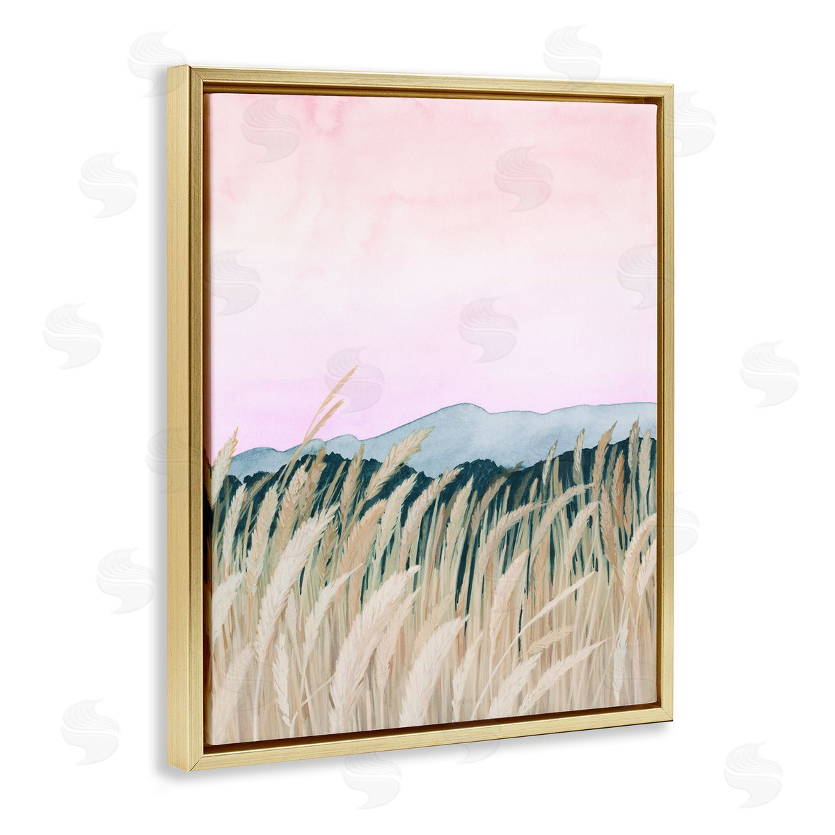 Wheat Field Painting Gold Floating Frame Canvas Wall Art, Home Decor by Grace Popp