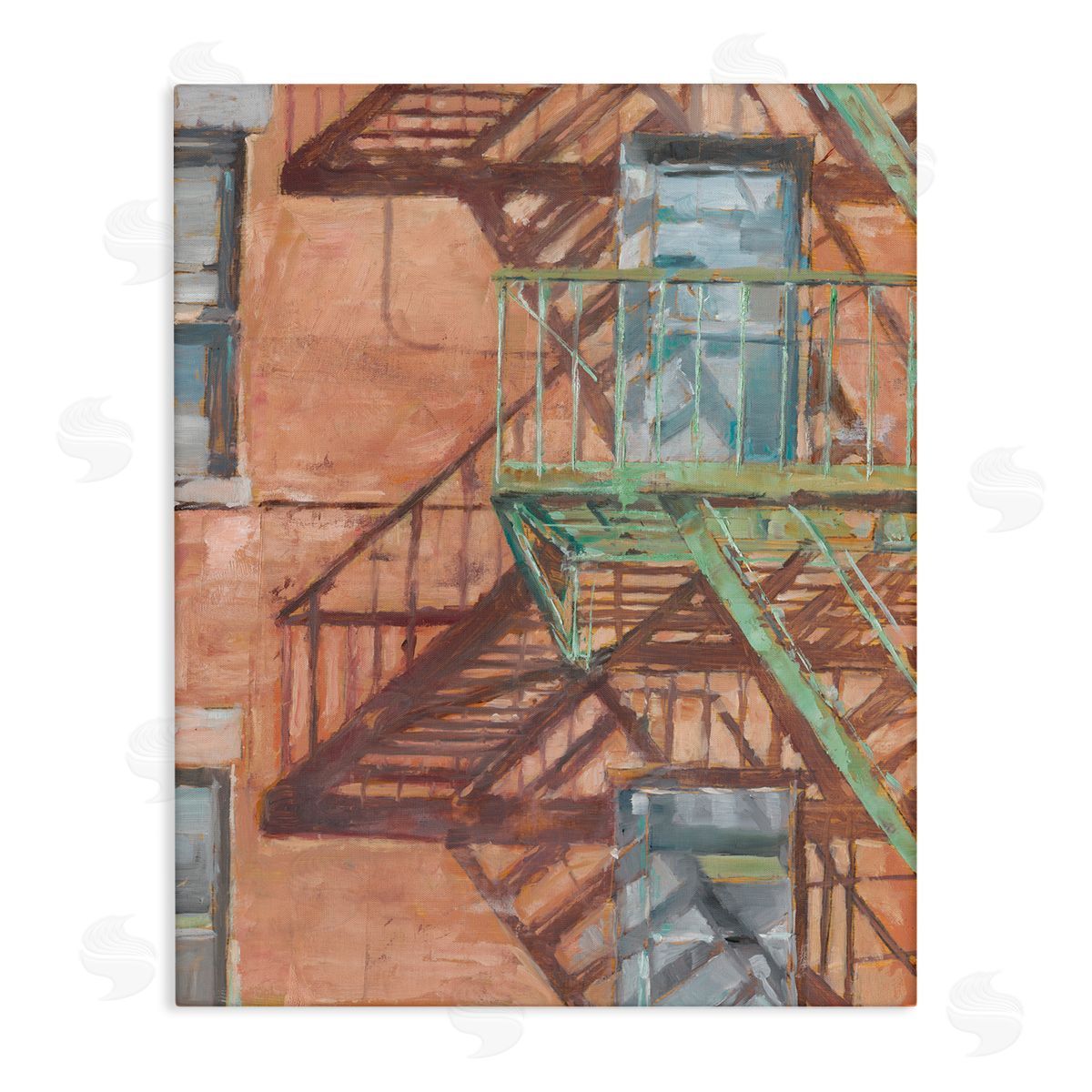 Cityscape Fire Escape Painting Canvas Wall Art, Home Decor by Ethan Harper