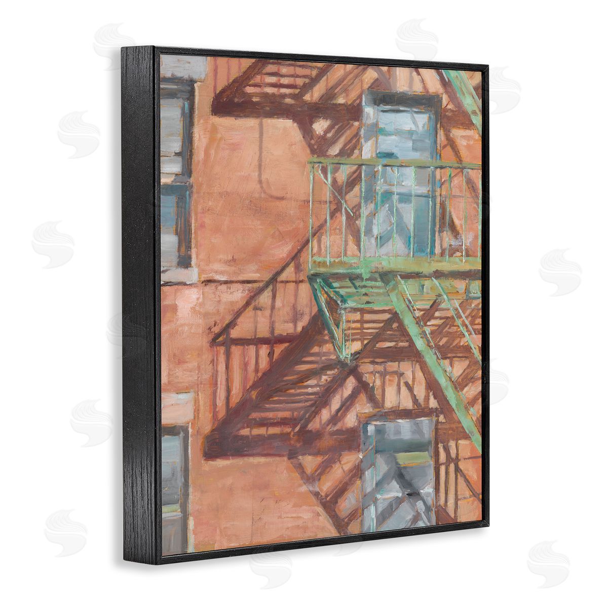 Cityscape Fire Escape Painting Black Frame Print Wall Art, Home Decor by Ethan Harper