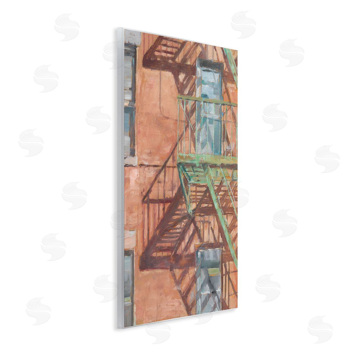 Cityscape Fire Escape Painting Wood Plaque Wall Art, Home Decor by Ethan Harper