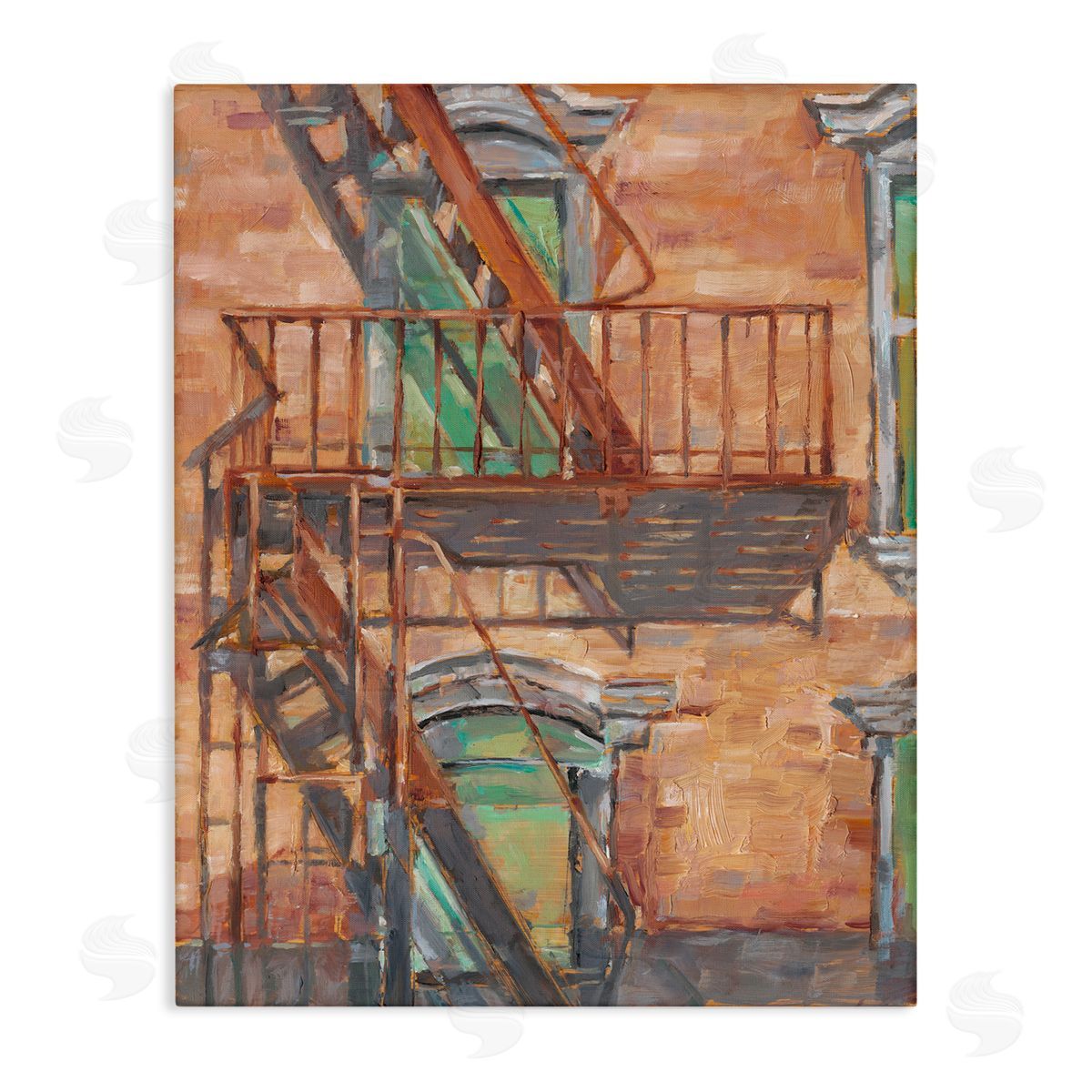 Brick Building Fire Escape Canvas Wall Art, Home Decor by Ethan Harper