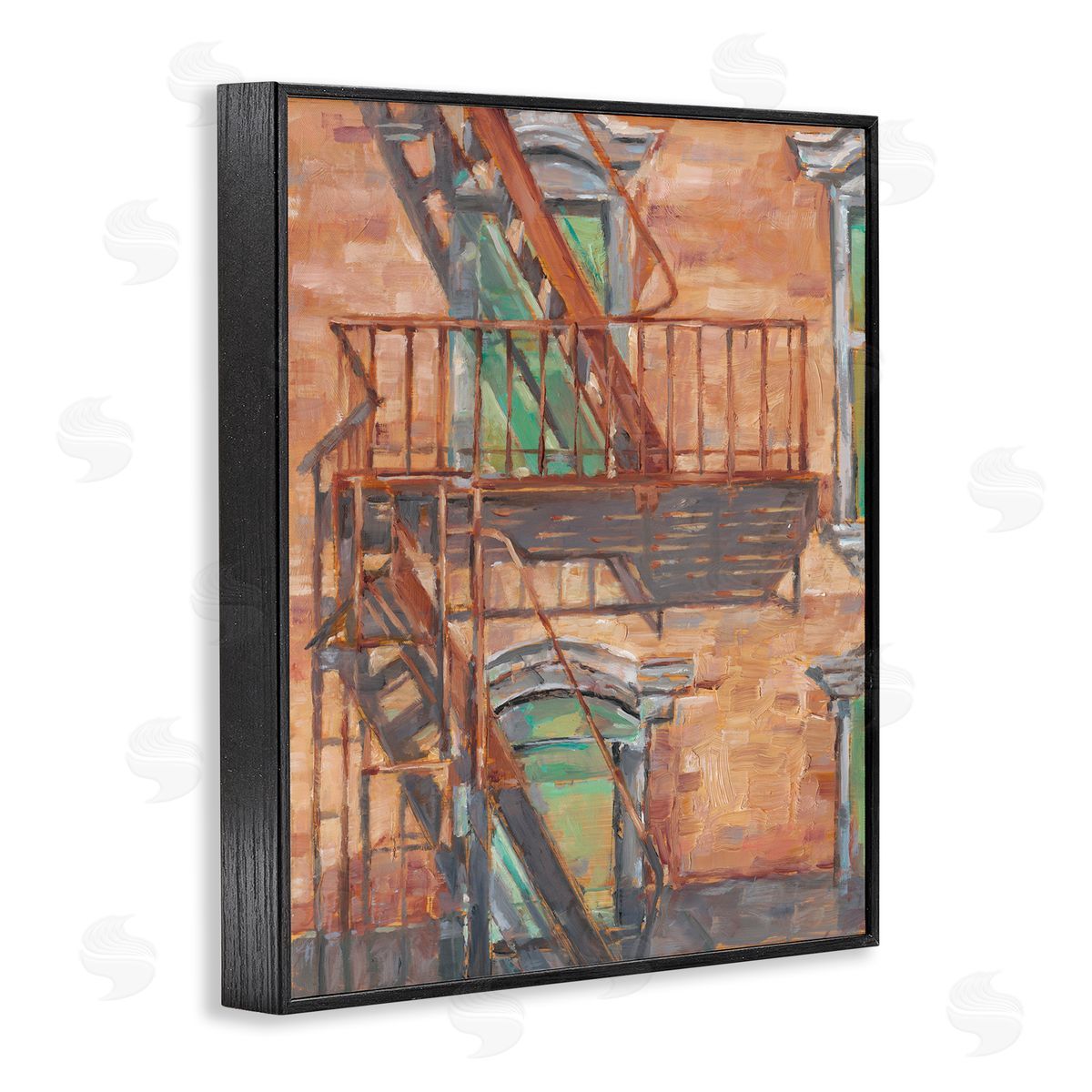 Brick Building Fire Escape Black Frame Print Wall Art, Home Decor by Ethan Harper