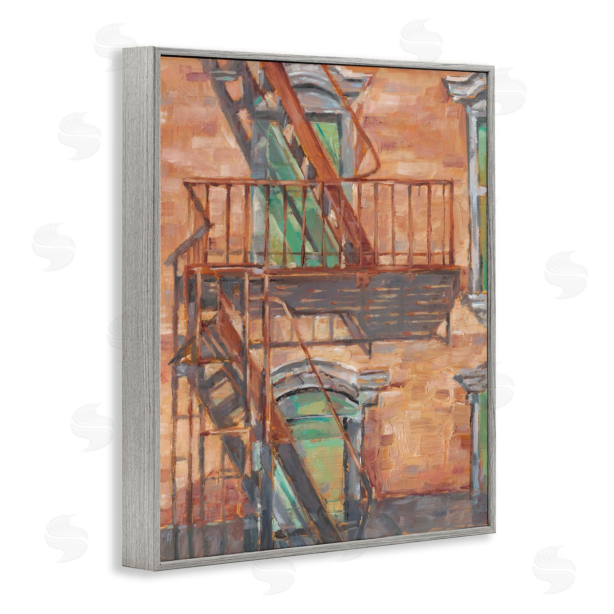 Brick Building Fire Escape Grey Frame Print Wall Art, Home Decor by Ethan Harper