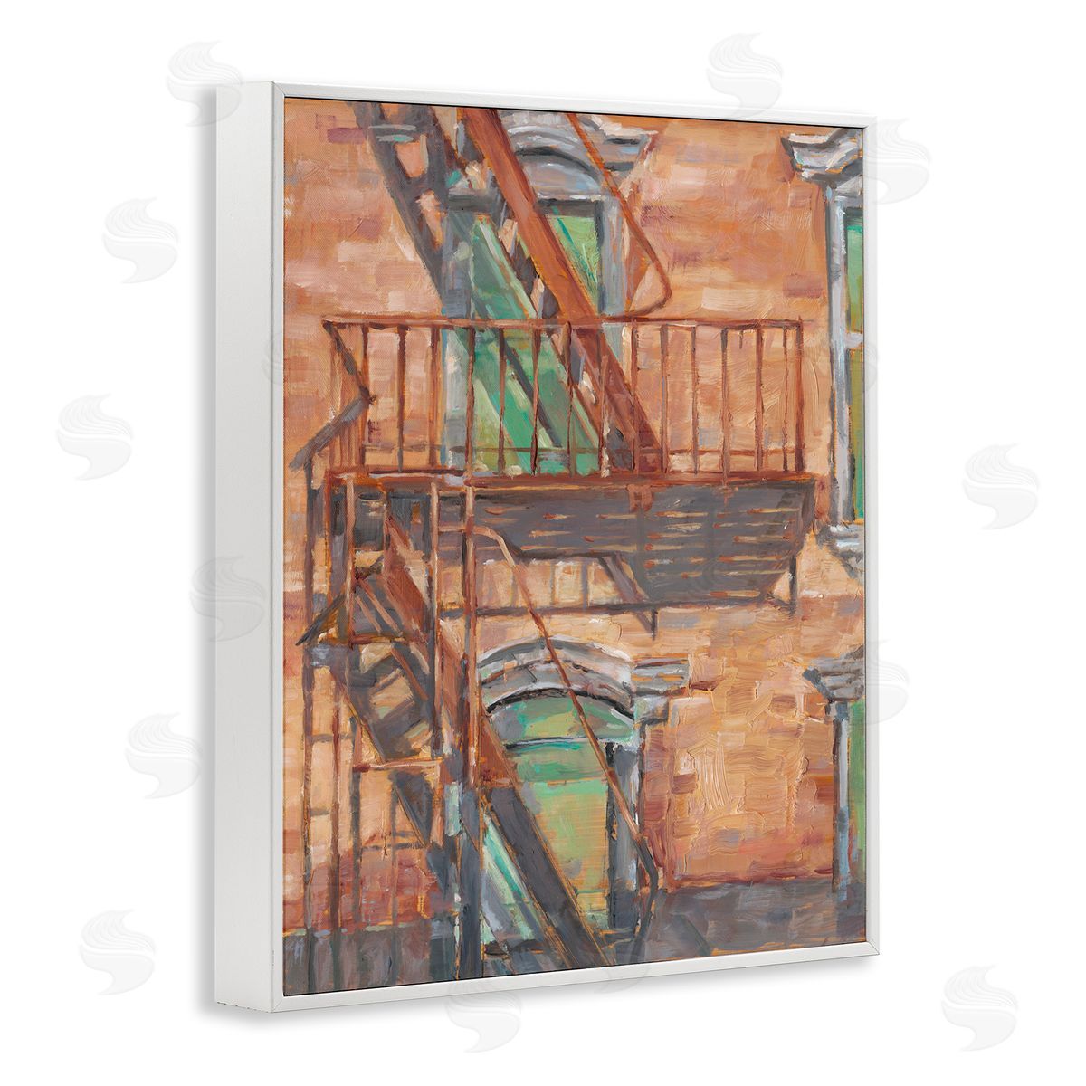 Brick Building Fire Escape White Frame Print Wall Art, Home Decor by Ethan Harper