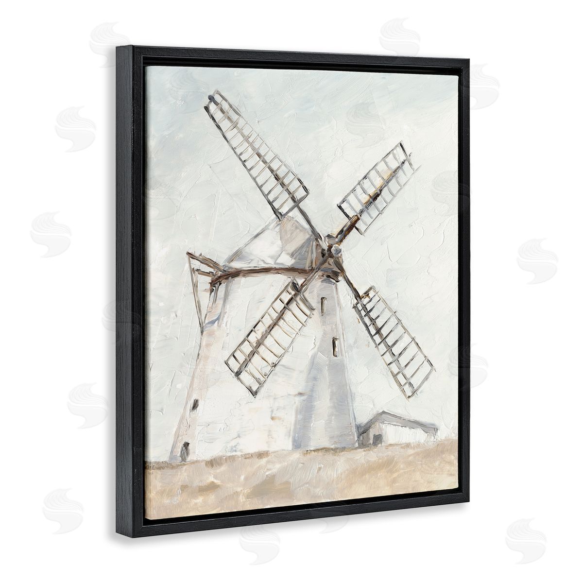 Farm Windmill Landscape Black Floating Frame Canvas Wall Art, Home Decor by Ethan Harper