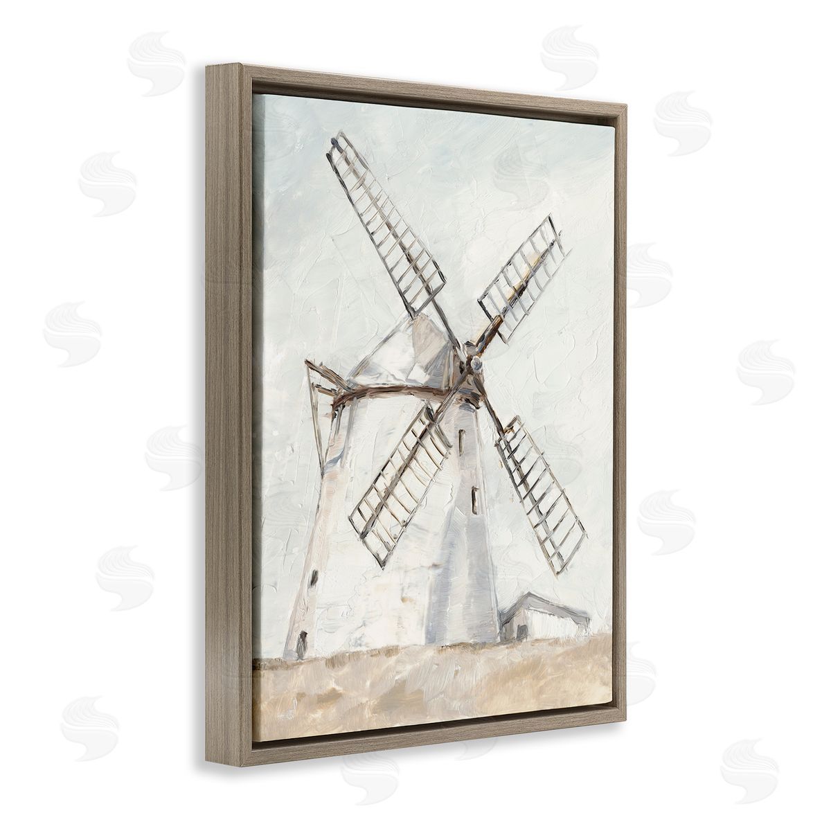 Farm Windmill Landscape Brown Floating Frame Canvas Wall Art, Home Decor by Ethan Harper