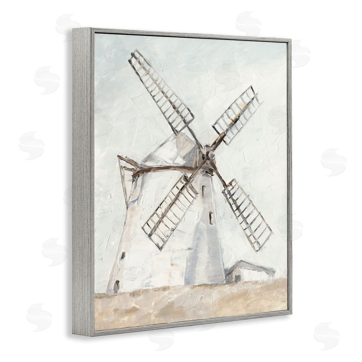 Farm Windmill Landscape Grey Frame Print Wall Art, Home Decor by Ethan Harper