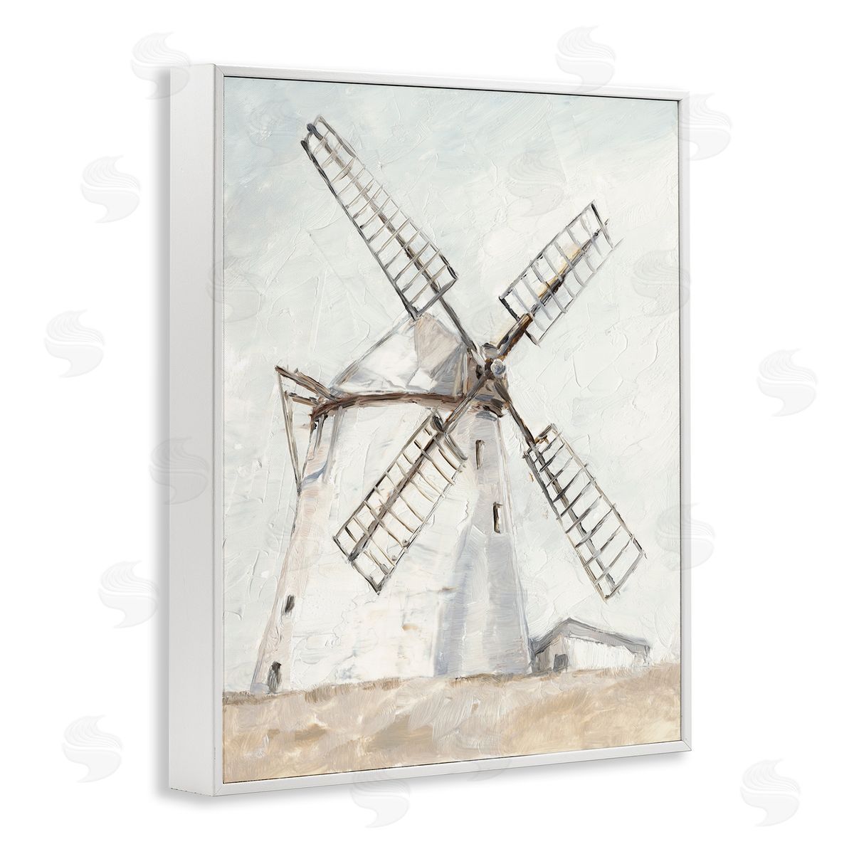 Farm Windmill Landscape White Frame Print Wall Art, Home Decor by Ethan Harper