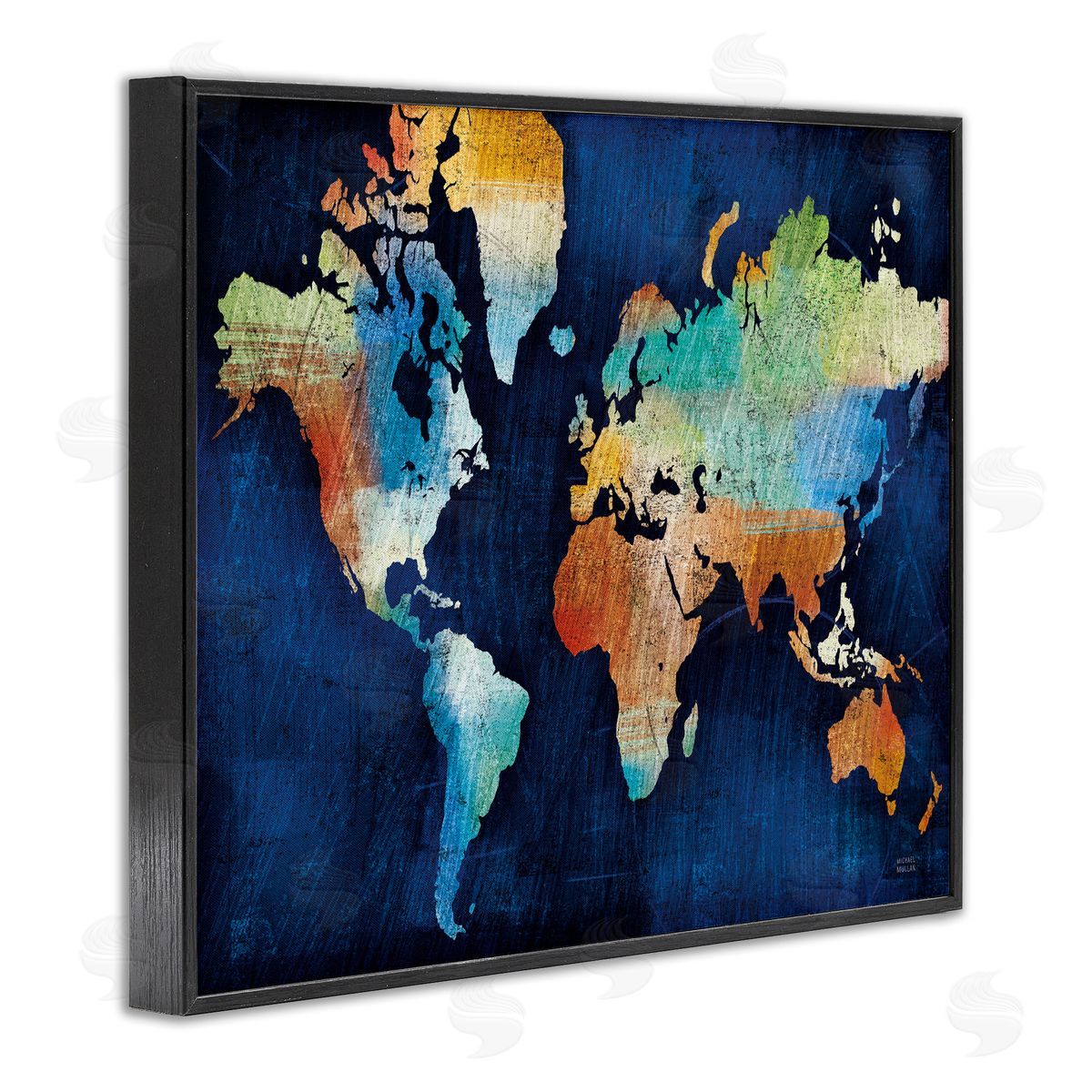 World Map Modern Rainbow Black Frame Print Wall Art, Home Decor by Michael Mullan