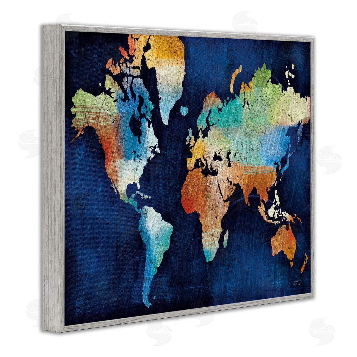 World Map Modern Rainbow Grey Frame Print Wall Art, Home Decor by Michael Mullan