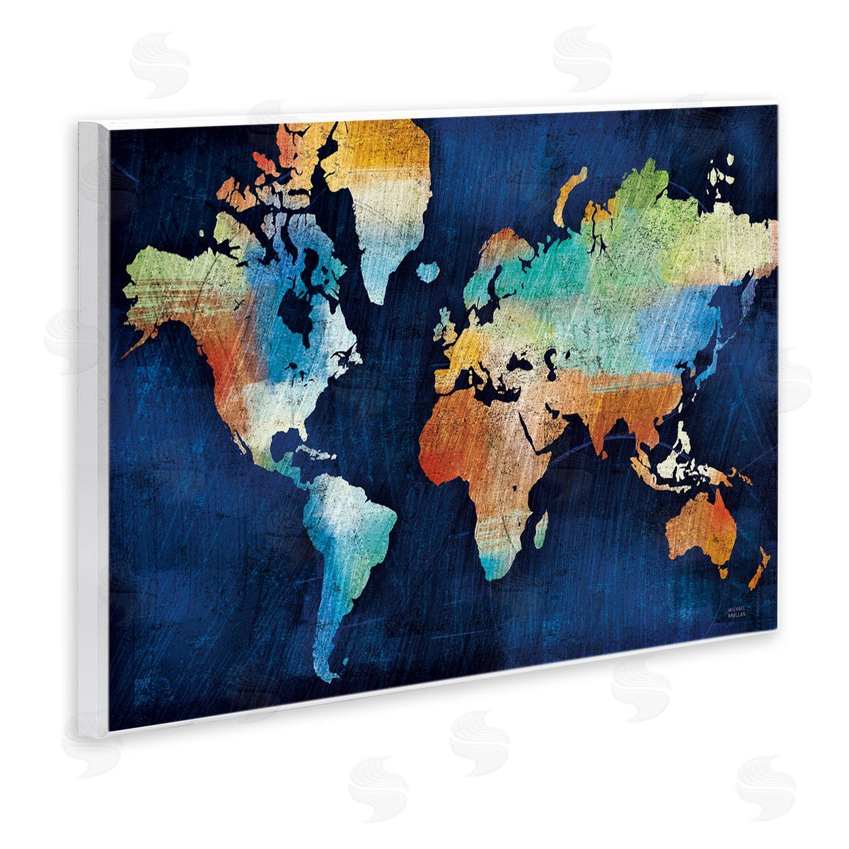 World Map Modern Rainbow Wood Plaque Wall Art, Home Decor by Michael Mullan