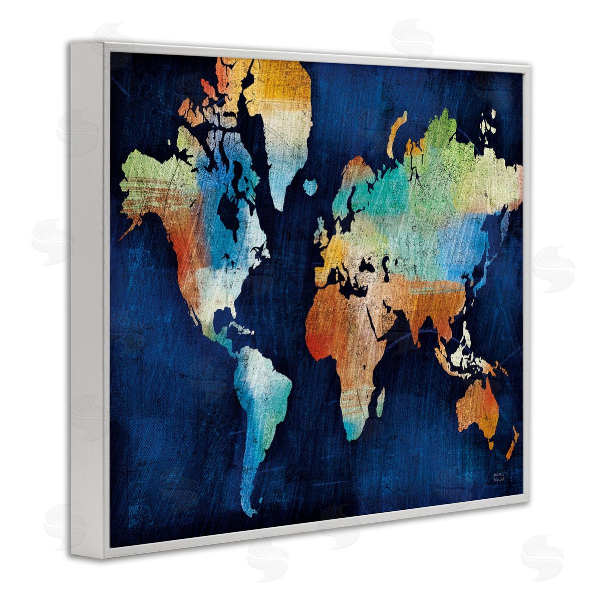 World Map Modern Rainbow White Frame Print Wall Art, Home Decor by Michael Mullan