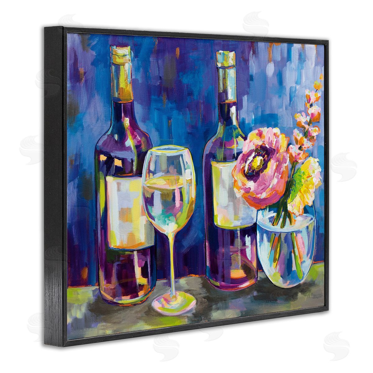Party Drinks & Flowers Painting Black Frame Print Wall Art, Home Decor by Jeanette Vertentes
