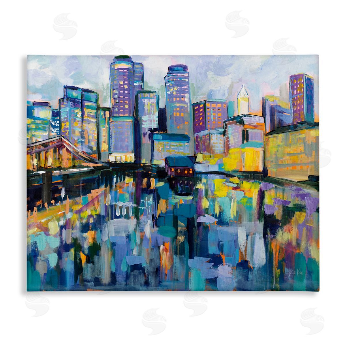 Boston Harbor Cityscape Painting Canvas Wall Art, Home Decor by Jeanette Vertentes