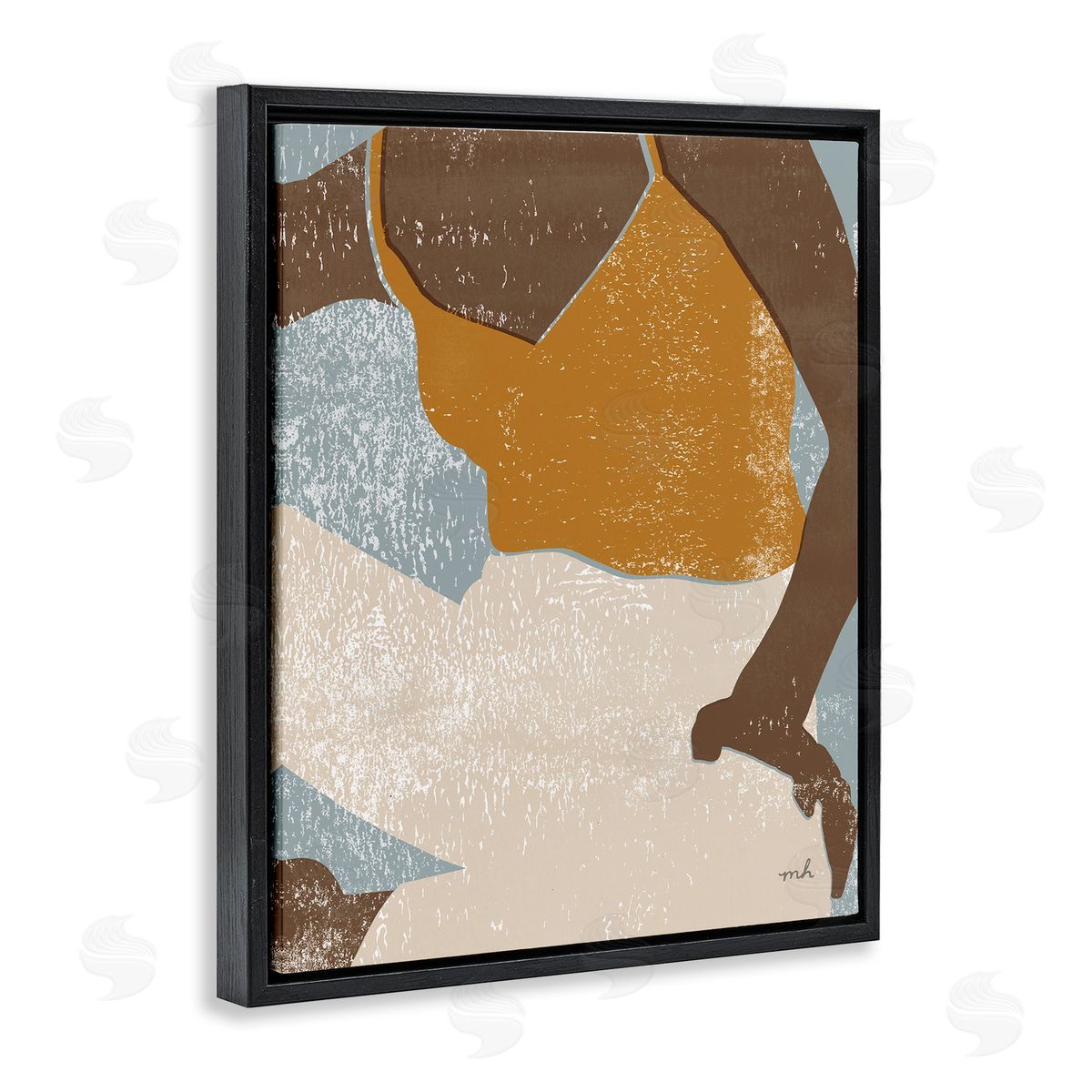 Boho Relaxing Sitting Person Black Floating Frame Canvas Wall Art, Home Decor by Moira Hershey