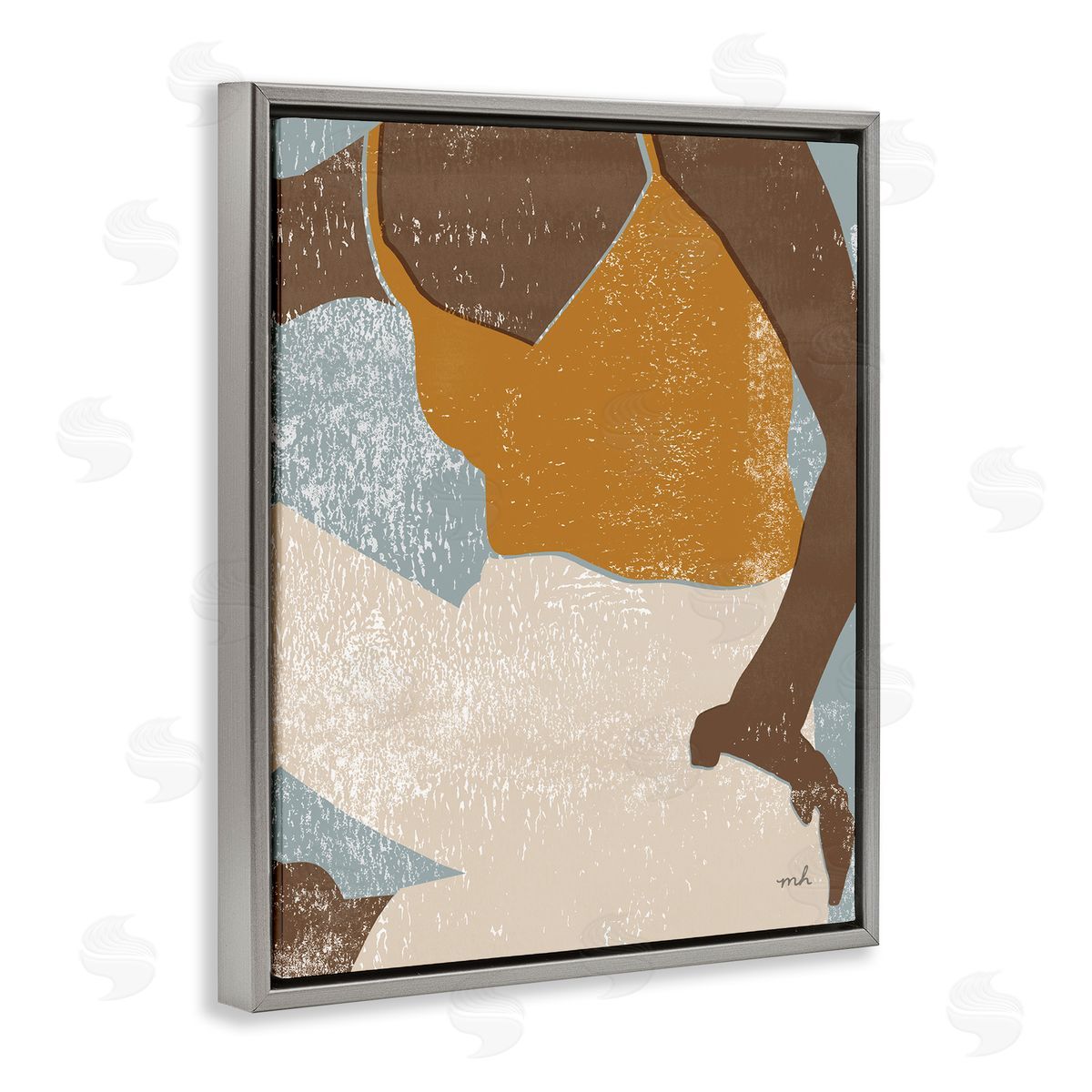 Boho Relaxing Sitting Person Grey Floating Frame Canvas Wall Art, Home Decor by Moira Hershey