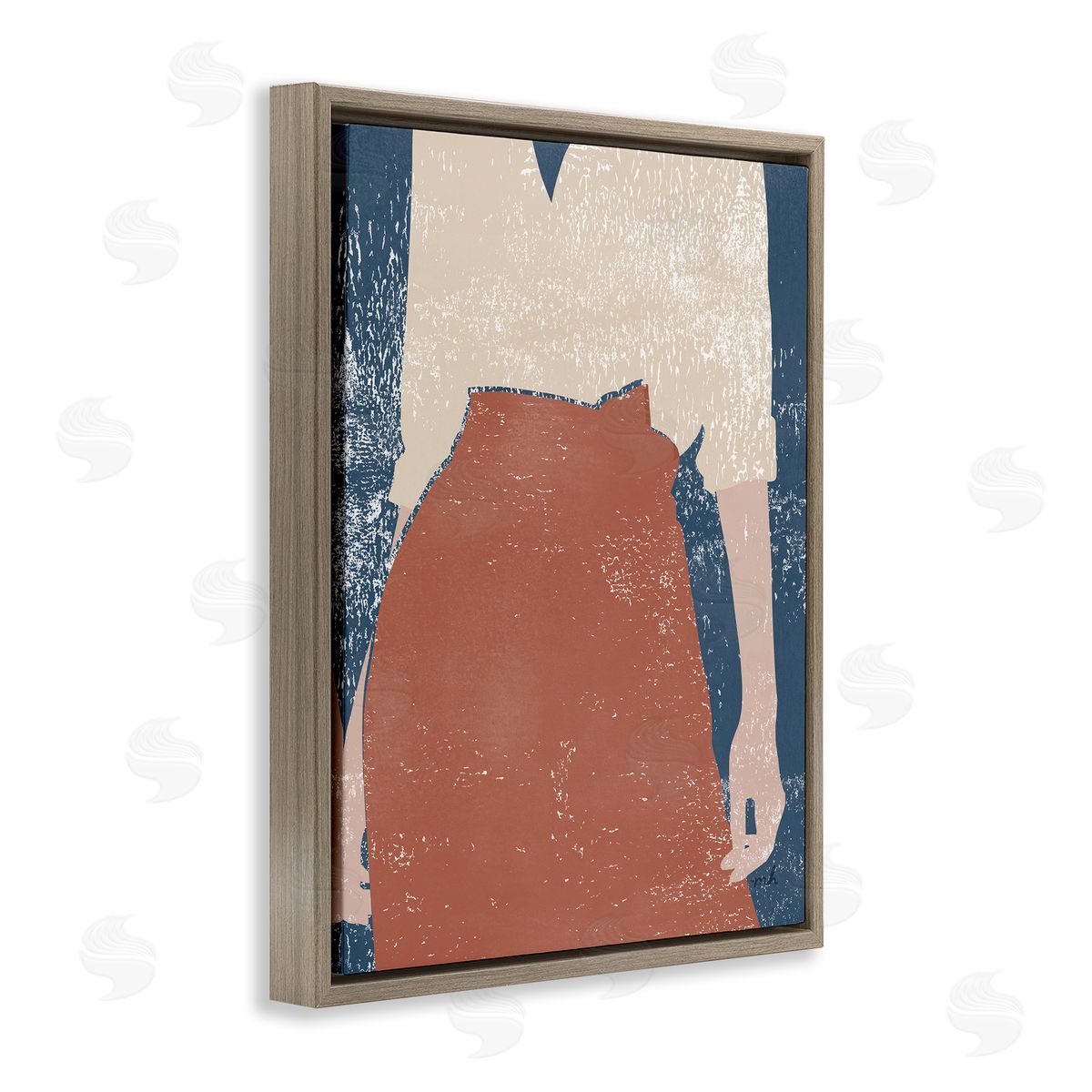 Standing Person Distressed Brown Floating Frame Canvas Wall Art, Home Decor by Moira Hershey