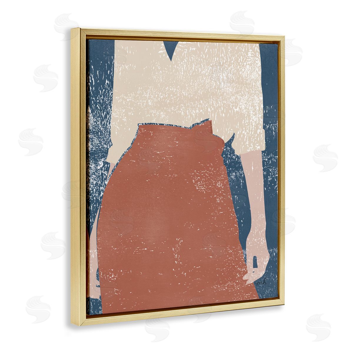 Standing Person Distressed Gold Floating Frame Canvas Wall Art, Home Decor by Moira Hershey