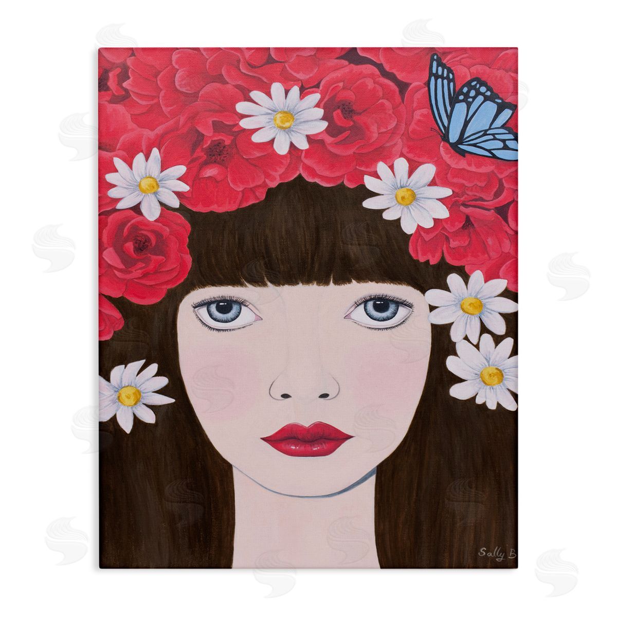 Flower Headdress Female Portrait Canvas Wall Art, Home Decor by Sally B