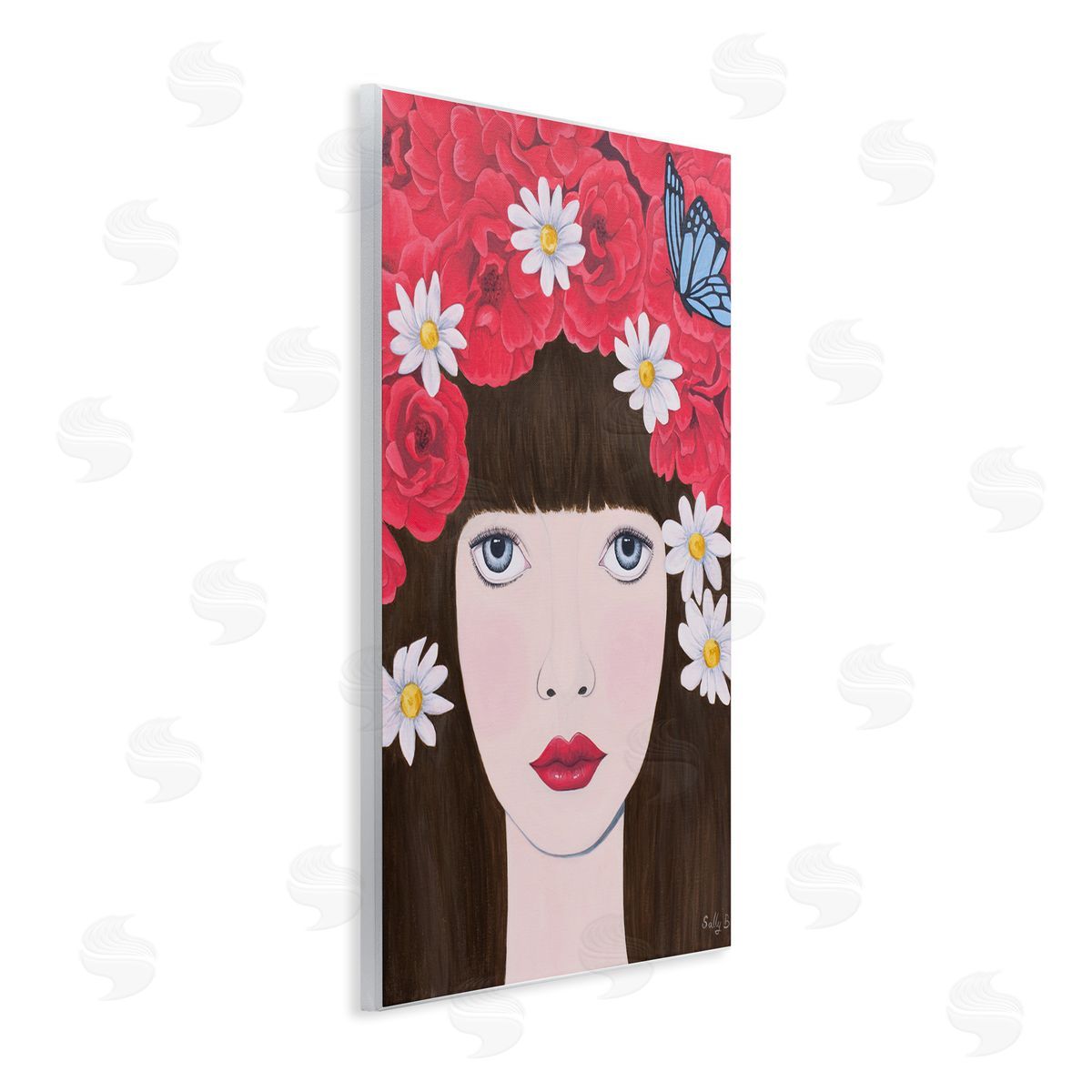 Flower Headdress Female Portrait Wood Plaque Wall Art, Home Decor by Sally B