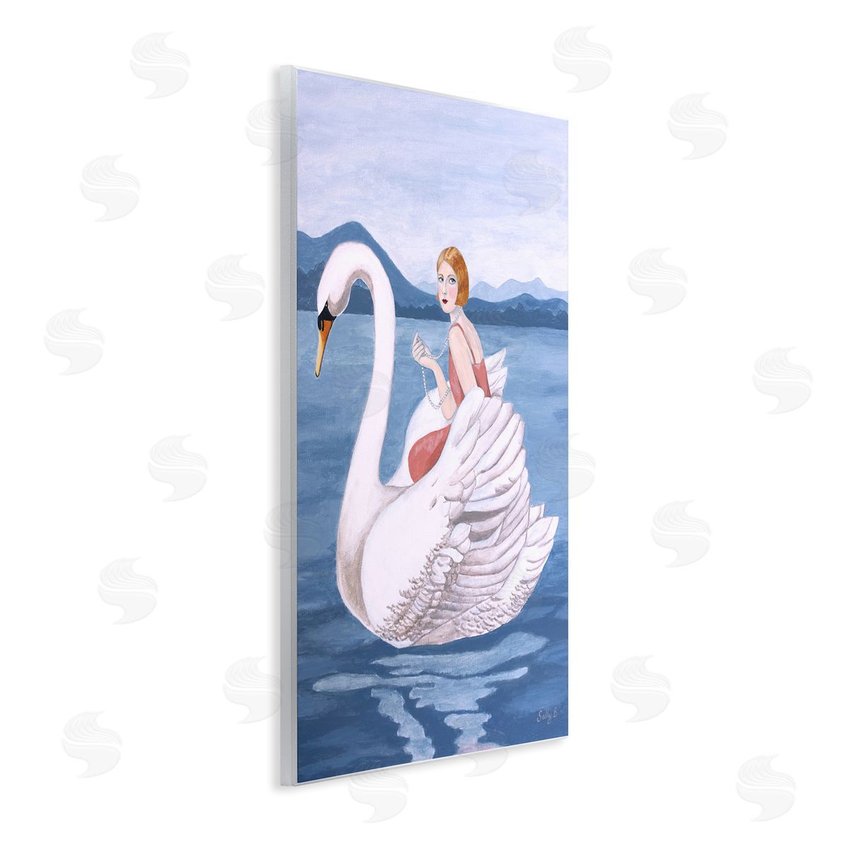 Woman And Swan Lake Wood Plaque Wall Art, Home Decor by Sally B
