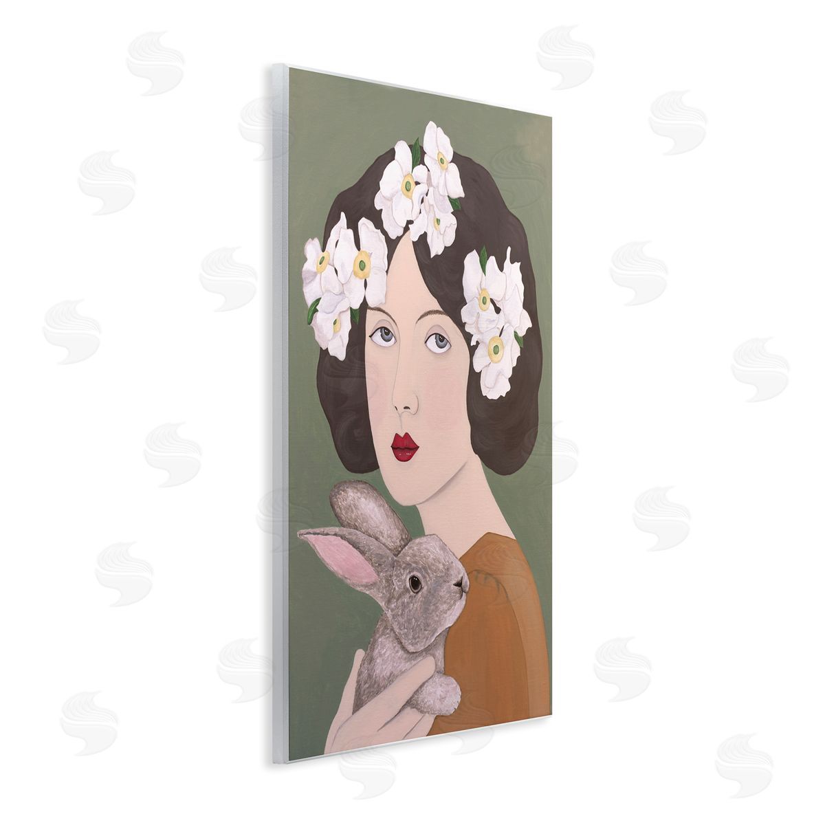 Woman And Rabbit Floral Wood Plaque Wall Art, Home Decor by Sally B