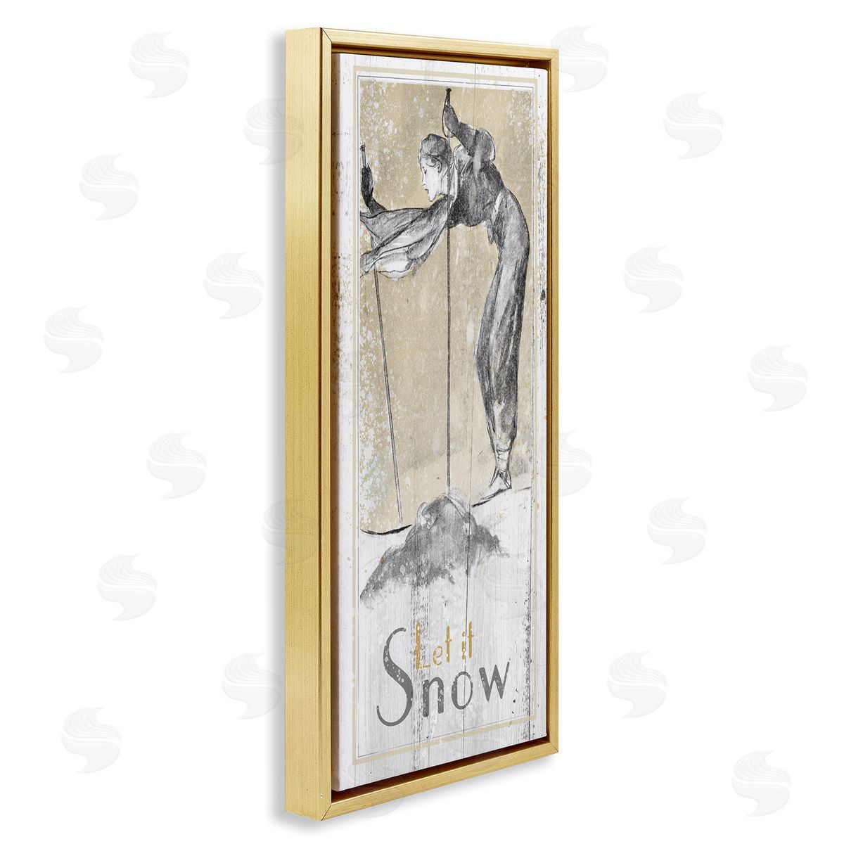 Let It Snow Vintage Skiing Gold Floating Frame Canvas Wall Art, Home Decor by The Saturday Evening Post