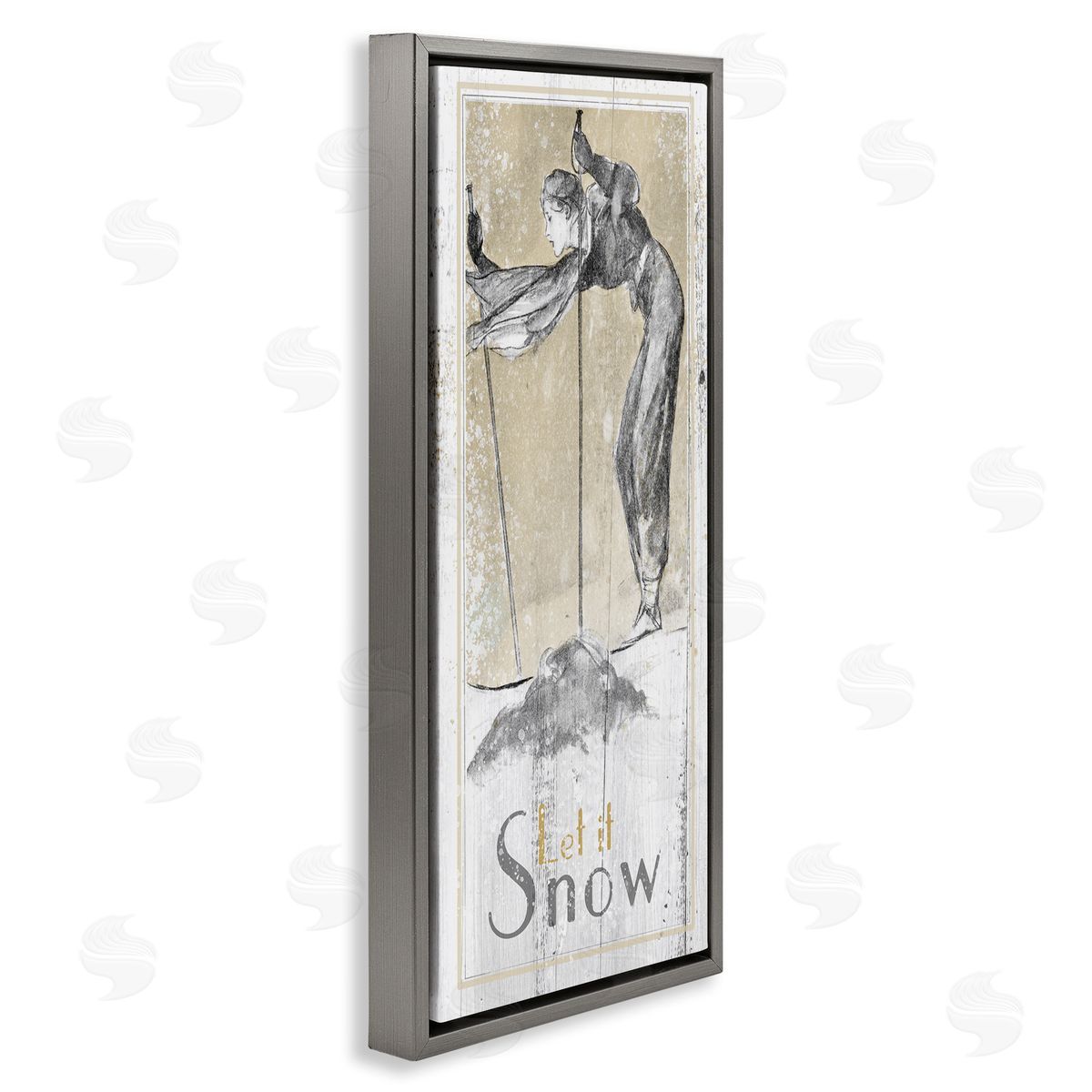 Let It Snow Vintage Skiing Grey Floating Frame Canvas Wall Art, Home Decor by The Saturday Evening Post