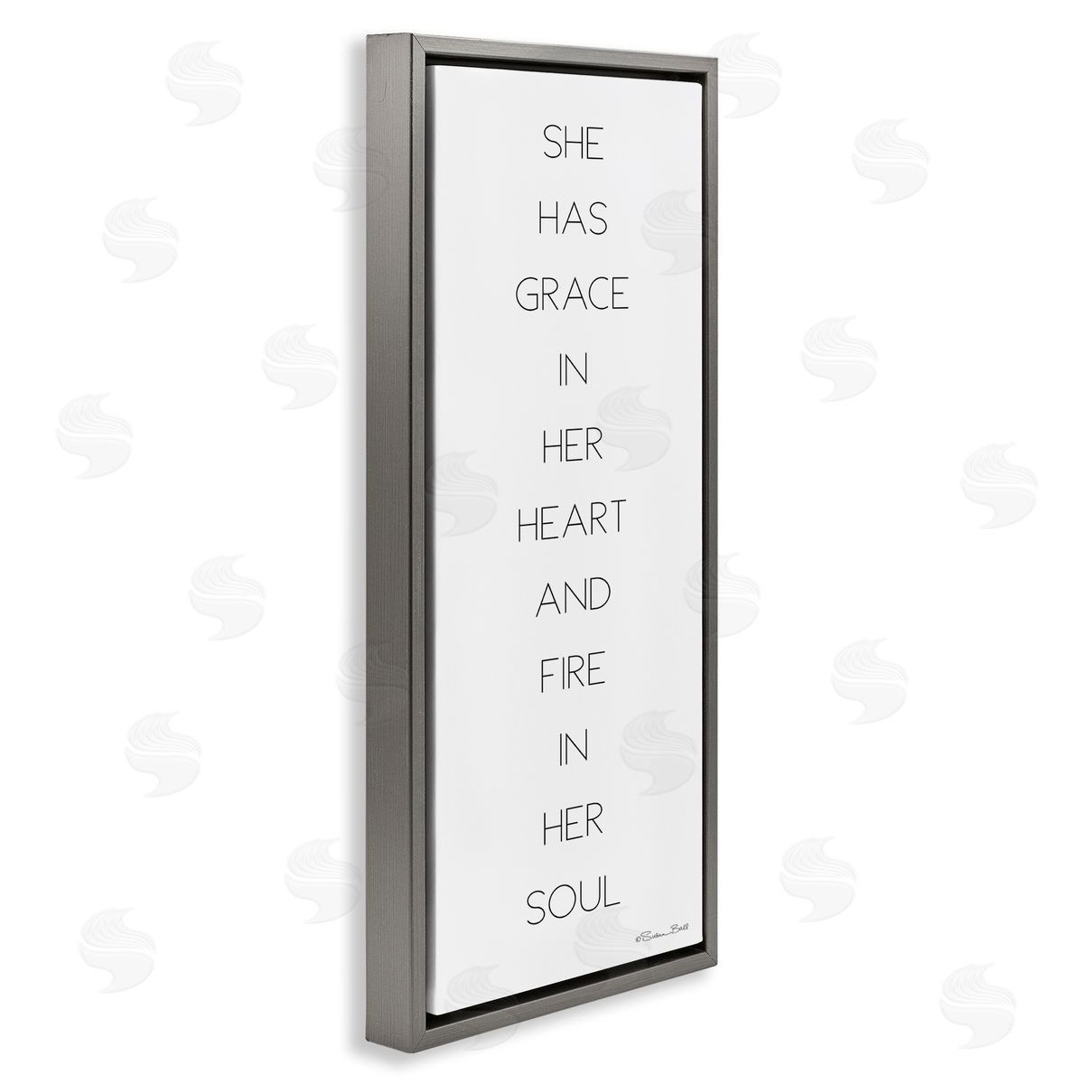 Grace In Her Heart Inspirational Grey Floating Frame Canvas Wall Art, Home Decor by Susan Ball