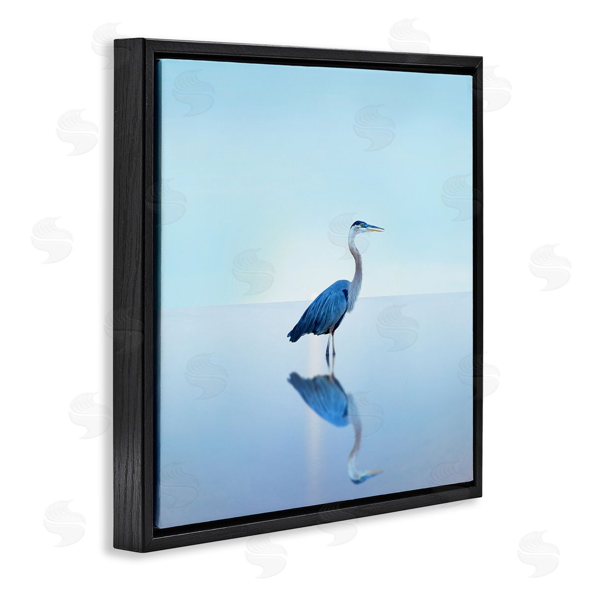 Beach Heron Bird Photograph Black Floating Frame Canvas Wall Art, Home Decor by James McLoughlin