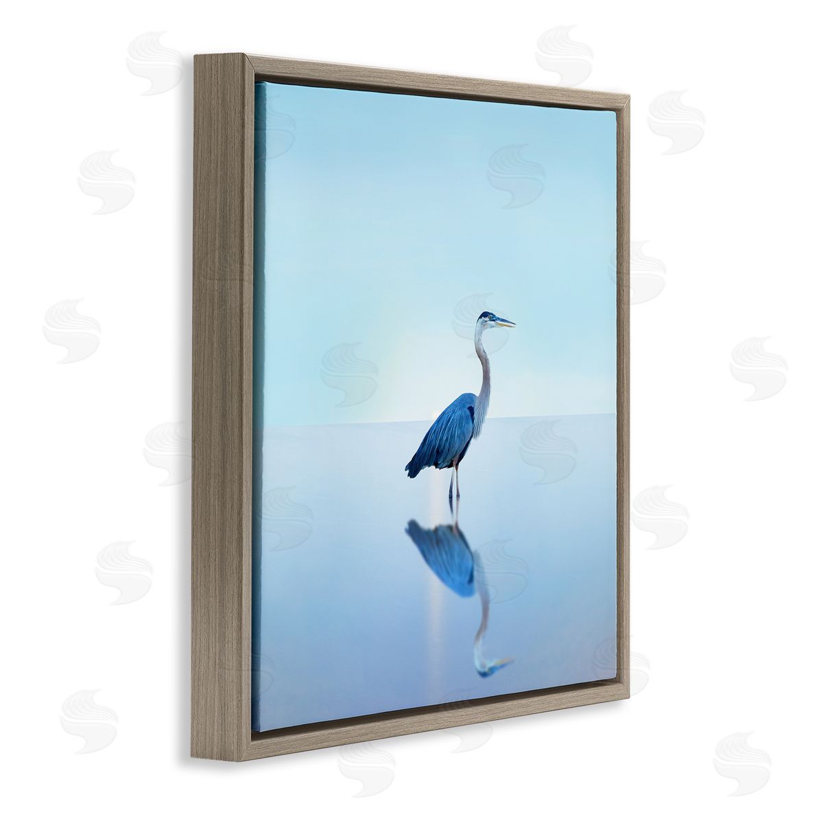 Beach Heron Bird Photograph Brown Floating Frame Canvas Wall Art, Home Decor by James McLoughlin