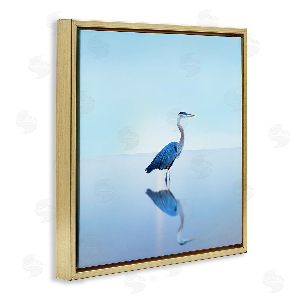 Beach Heron Bird Photograph Gold Floating Frame Canvas Wall Art, Home Decor by James McLoughlin