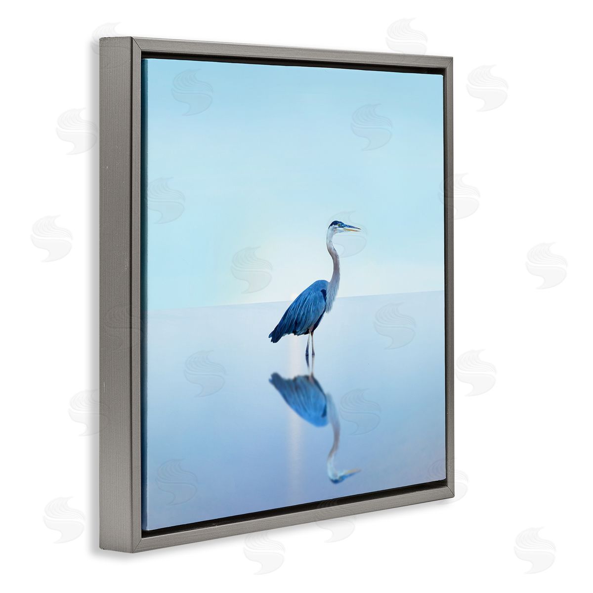 Beach Heron Bird Photograph Grey Floating Frame Canvas Wall Art, Home Decor by James McLoughlin