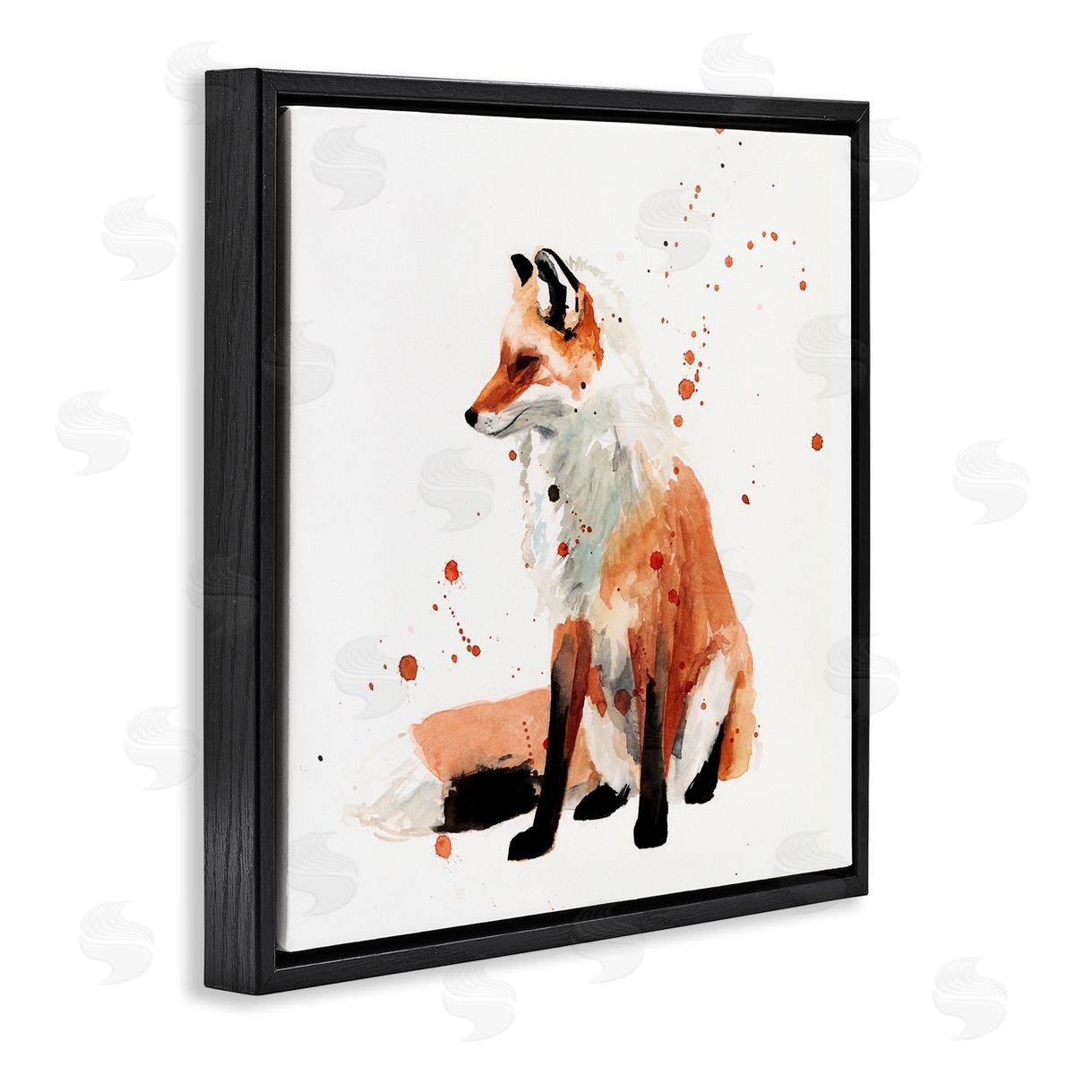 Sitting Fox Black Floating Frame Canvas Wall Art, Home Decor by Victoria Borges