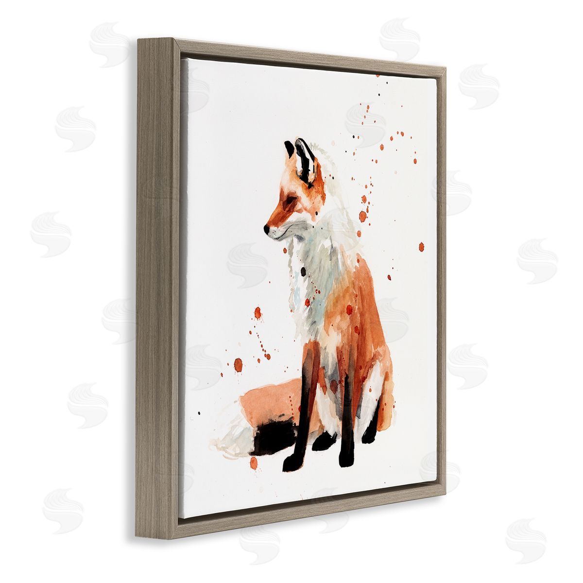 Sitting Fox Brown Floating Frame Canvas Wall Art, Home Decor by Victoria Borges