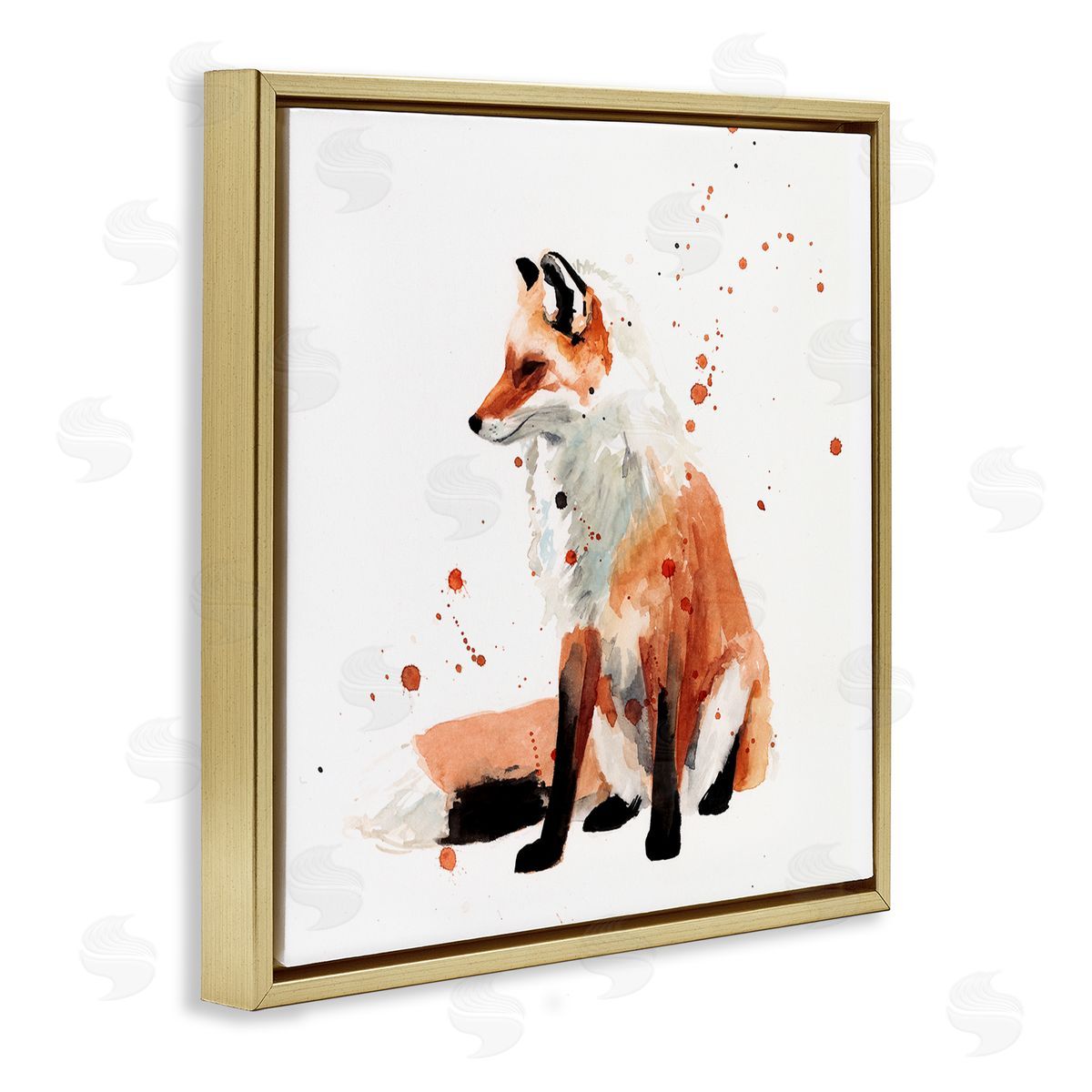 Sitting Fox Gold Floating Frame Canvas Wall Art, Home Decor by Victoria Borges