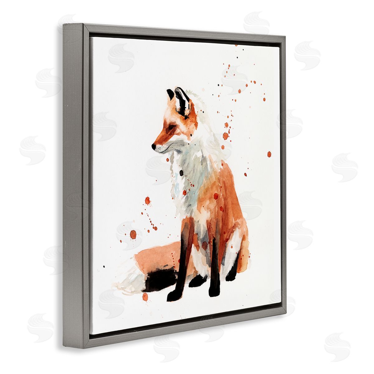 Sitting Fox Grey Floating Frame Canvas Wall Art, Home Decor by Victoria Borges