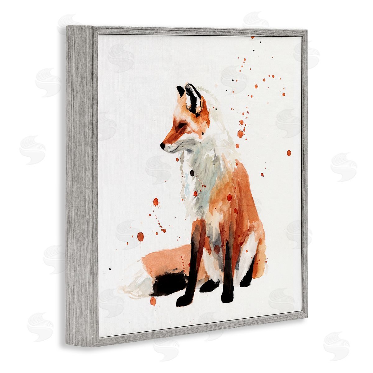 Sitting Fox Grey Frame Print Wall Art, Home Decor by Victoria Borges