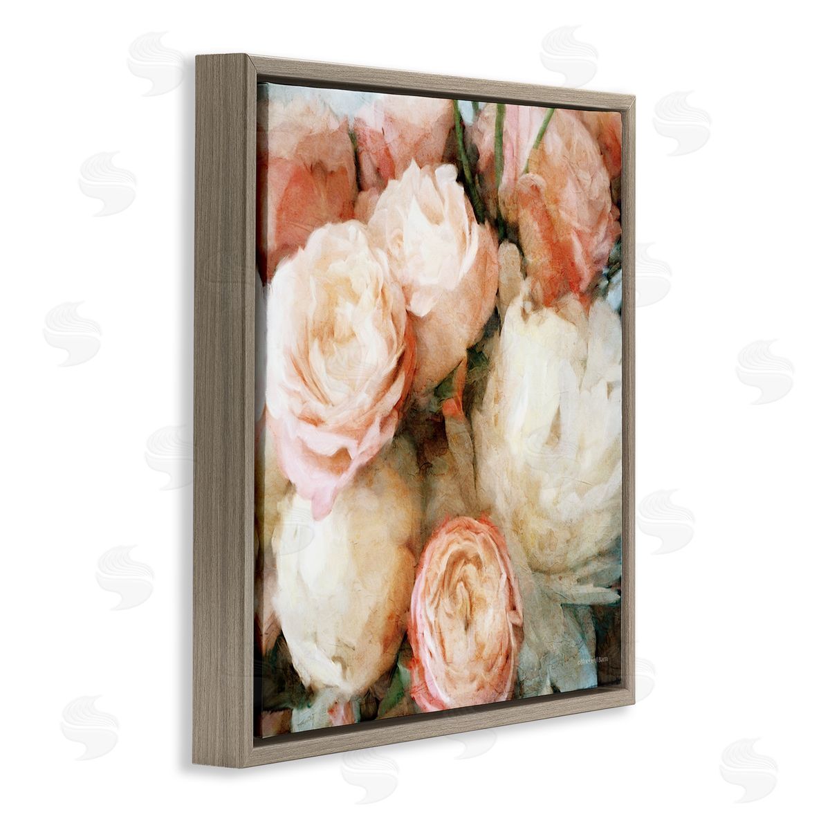Flower Bouquet Pink White Brown Floating Frame Canvas Wall Art, Home Decor by Bluebird Barn