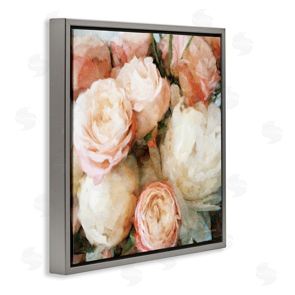 Flower Bouquet Pink White Grey Floating Frame Canvas Wall Art, Home Decor by Bluebird Barn