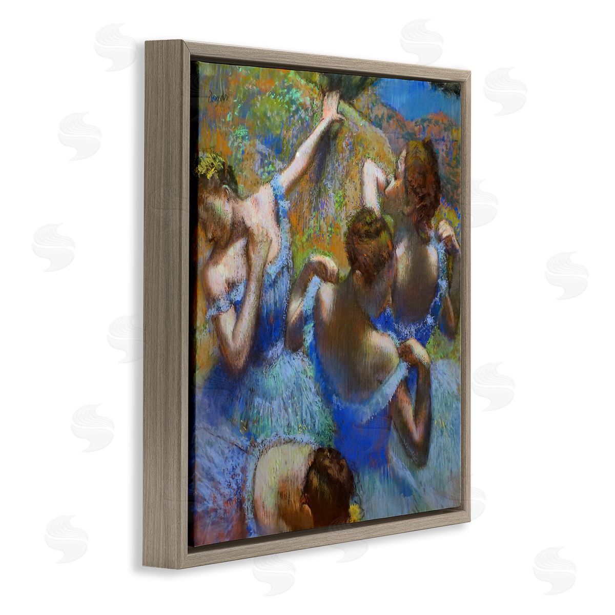 Blue Dancers, c. 1899 Brown Floating Frame Canvas Wall Art, Home Decor by Edgar Degas